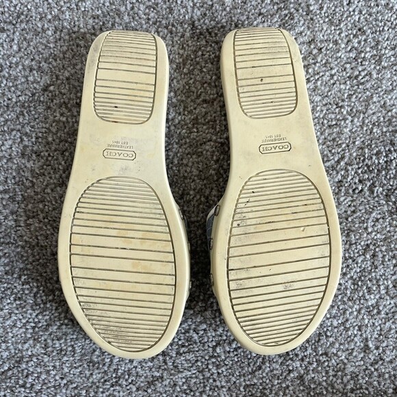 Coach Augusta Slides Womens Size 8 M Blue  Flat Sandals Leather Canvas Monogram - Picture 9 of 11